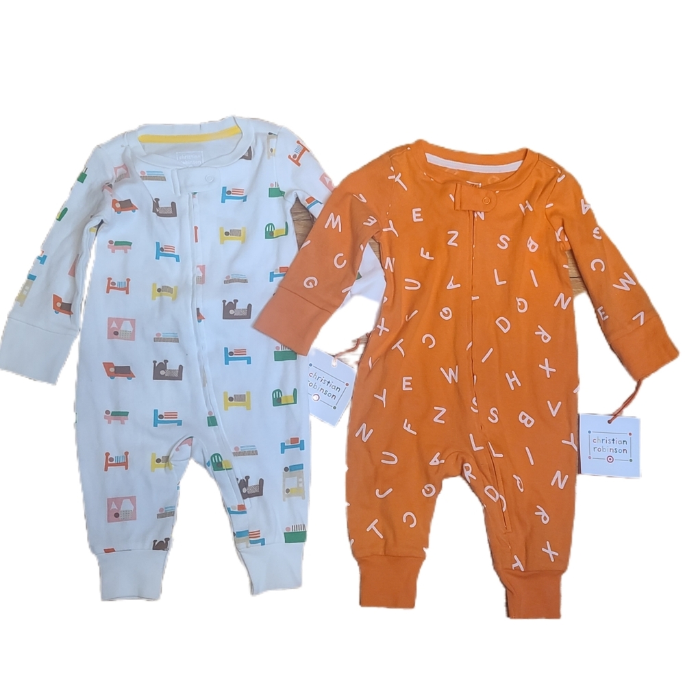 SET of Christian Robinson infant baby onesie 2 pieces zipper bedtime